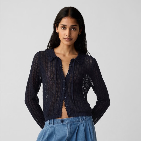 GAP Sweaters - Gap X DOEN Linen-Blend Crochet Cardigan Sweater Navy Blue NWT